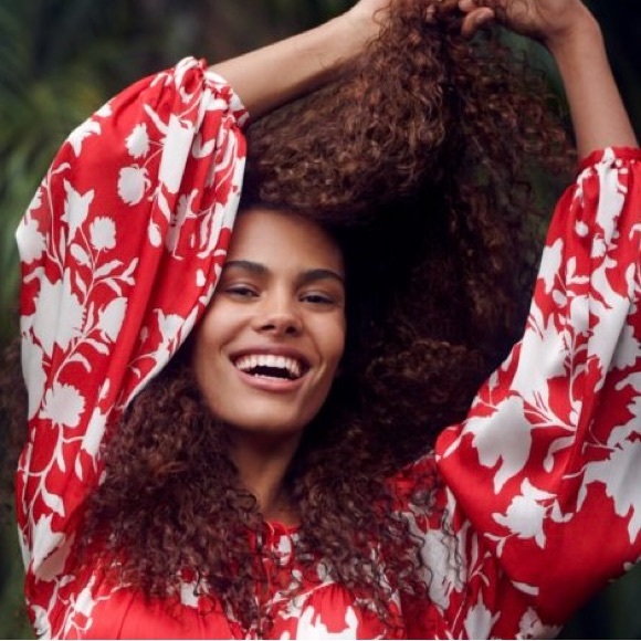 JOHANNA ORTIZ x H&M Voluminous Satin Maxi Dress in Red/Wild Roses - Picture 6 of 16